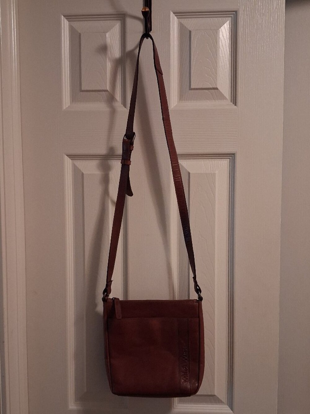 Wild West Los Angeles Brown Leather Crossbody Plaid Interior Boho Purse EUC